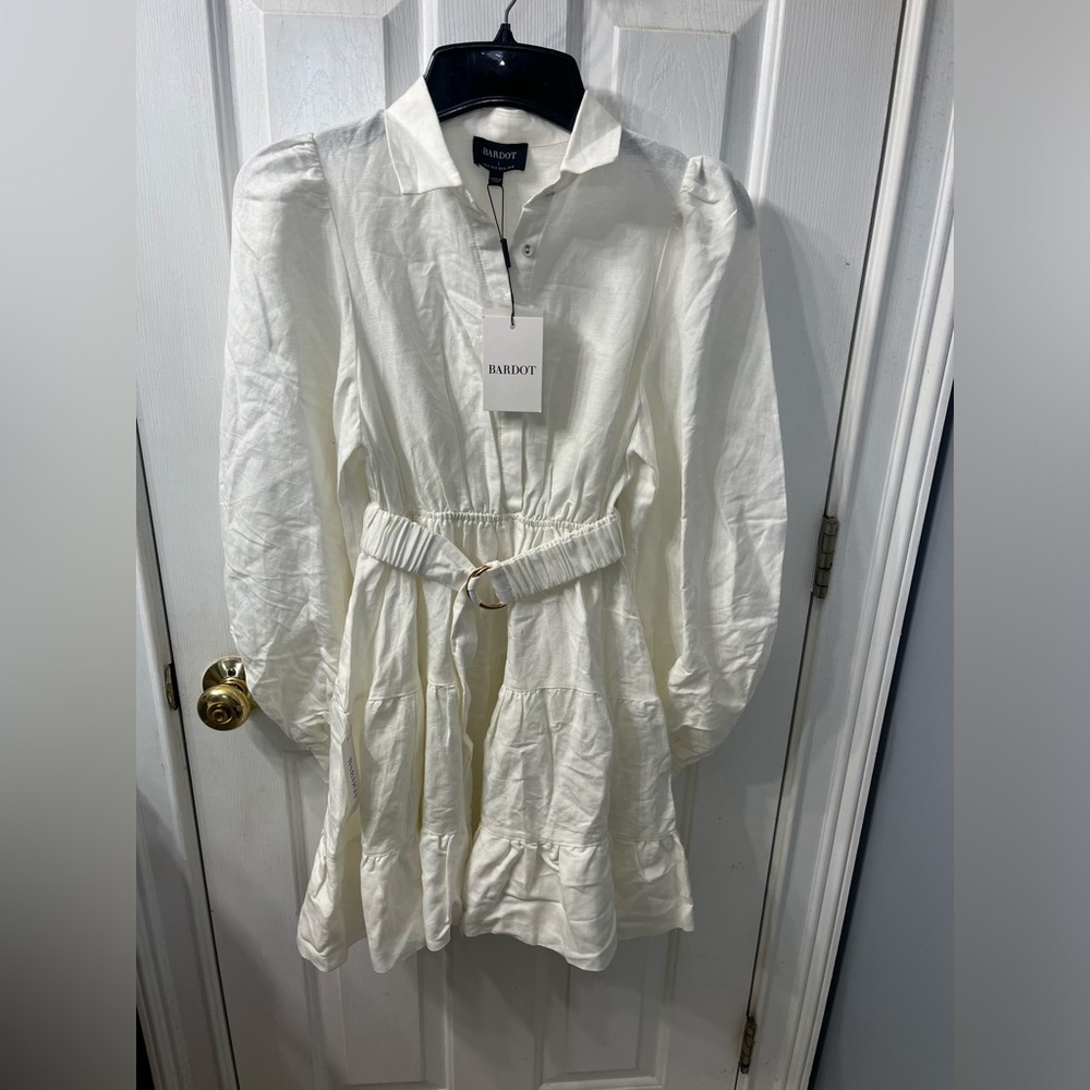 Bardot Belted Mini Shirt Dress in Ivory Size 4 NWT - Picture 5 of 12